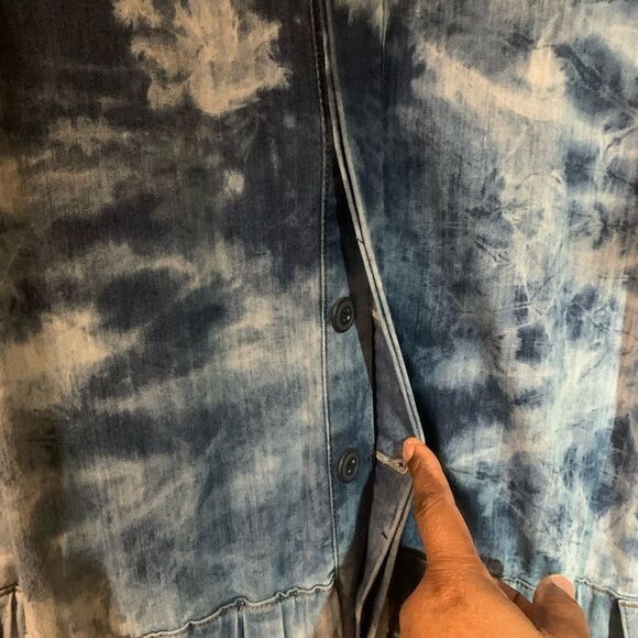 Gabrielle Union NY&Co Tie-Dye Denim Jumpsuit Chambray & Navy Blue Size Large - Picture 9 of 14